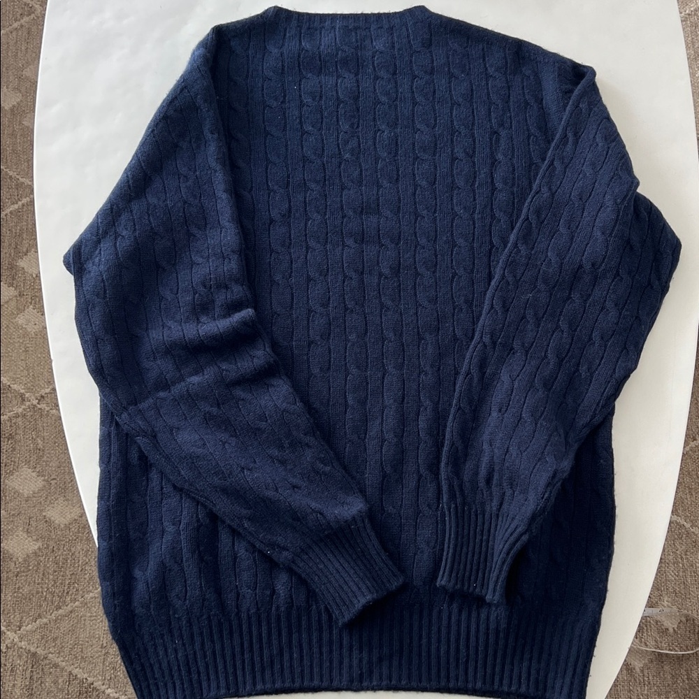 Paul Stuart Men's 100% Cashmere Cable Knit Navy Blue Crewneck Sweater XL $895 - Picture 5 of 8